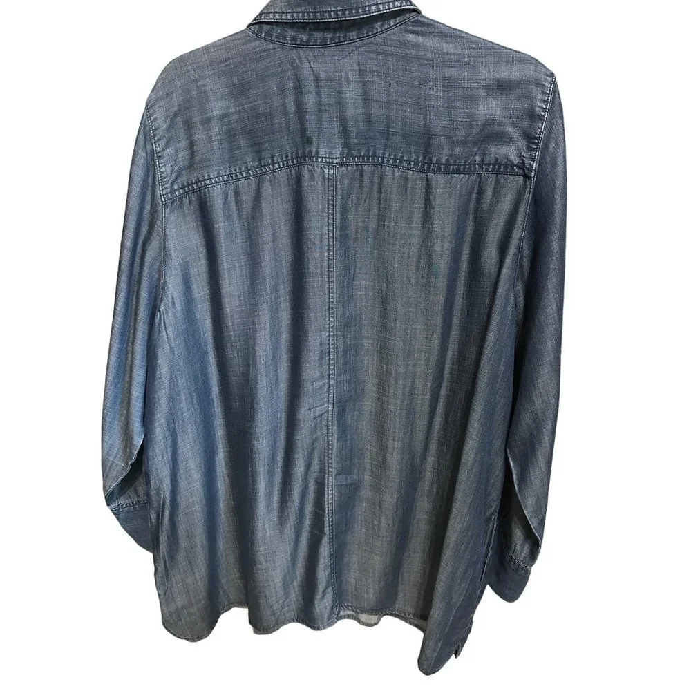 Chico’s size 3 (XL) blue button front long sleeve pockets tunic top - Picture 3 of 7
